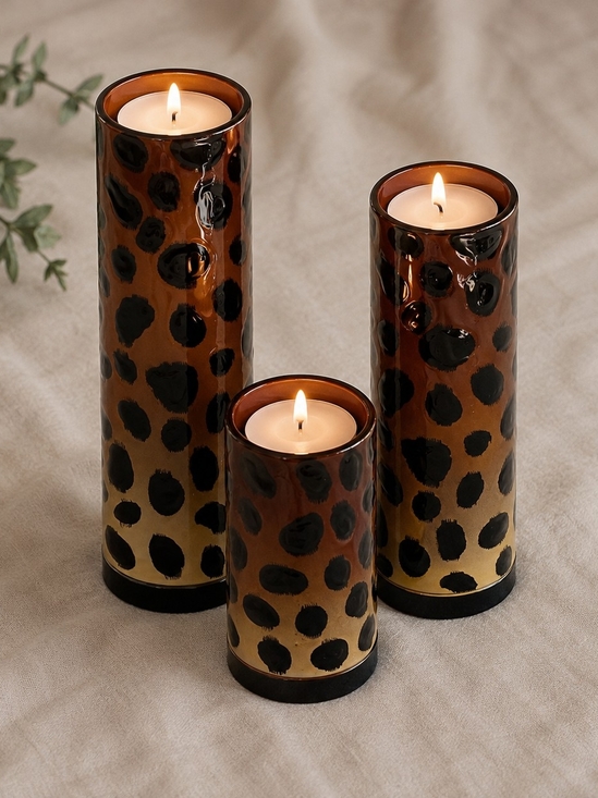 Gold Canyon Other - #6026 Retired Gold Canyon Leopard Glass Pillar Candle Holders